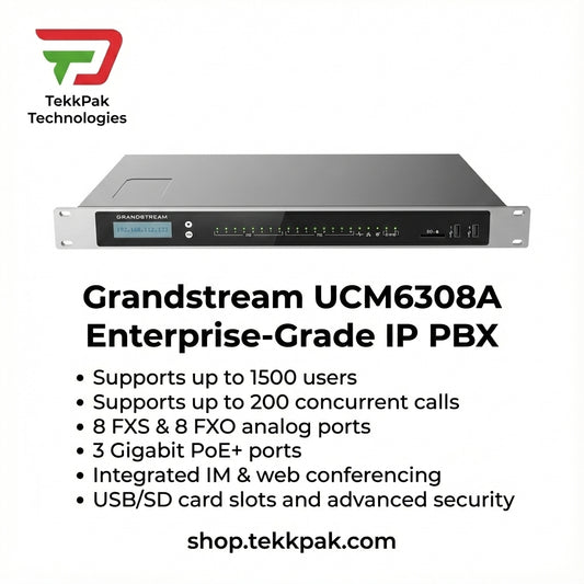 Grandstream UCM6308A Audio IP PBX | 8 FXO/FXS Ports & 1500 Users | TekkPak Technologies